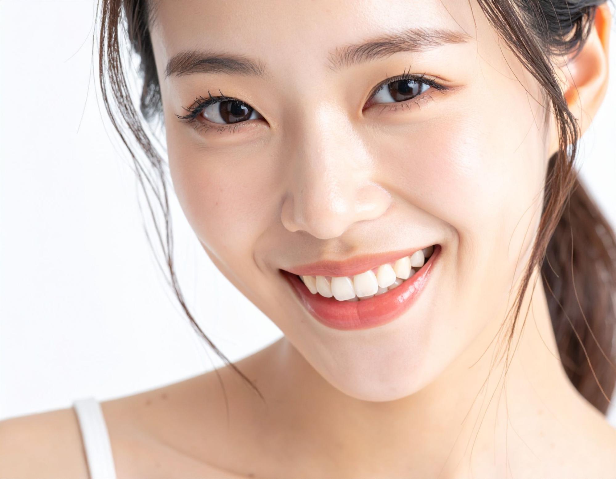 歯が美しい日本人女性の笑顔、清潔感のある印象